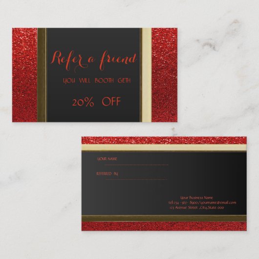 Elegant Chic Red Glittery Reference Kaart (Voorkant / Achterkant)