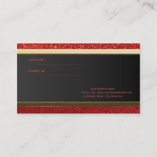Elegant Chic Red Glittery Reference Kaart (Achterkant)