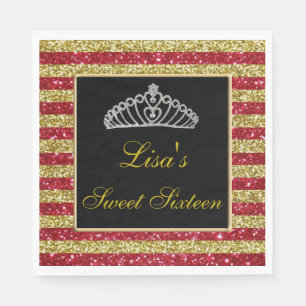Elegant Chic Red Gold Glitter Tiara Sweet 16 Servet