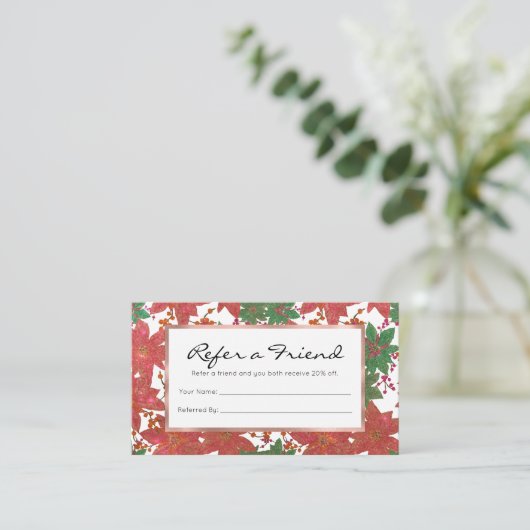 Elegant Chic Red Green Glitter kerstFloral Aanbevelingskaartje (Staand voorkant)