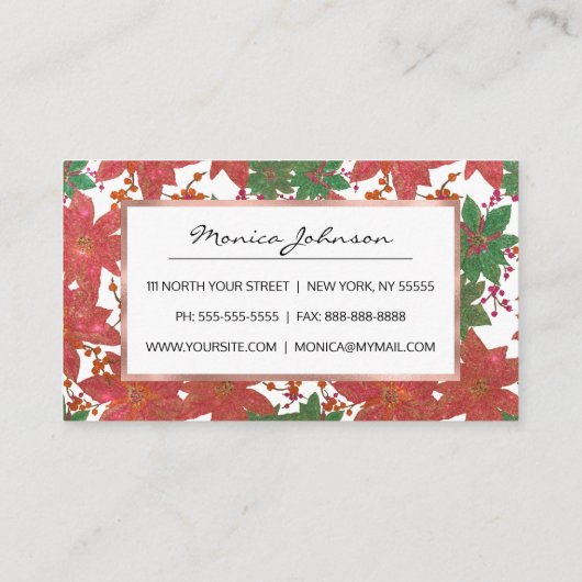 Elegant Chic Red Green Glitter kerstFloral Aanbevelingskaartje (Achterkant)