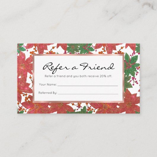 Elegant Chic Red Green Glitter kerstFloral Aanbevelingskaartje (Voorkant)