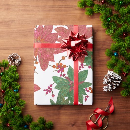 Elegant Chic Red Green Glitter kerstFloral Cadeaupapier (Feestdagen Geschenken)