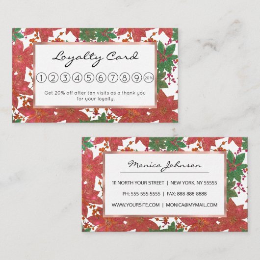 Elegant Chic Red Green Glitter kerstFloral Klantenkaartje (Voorkant / Achterkant)