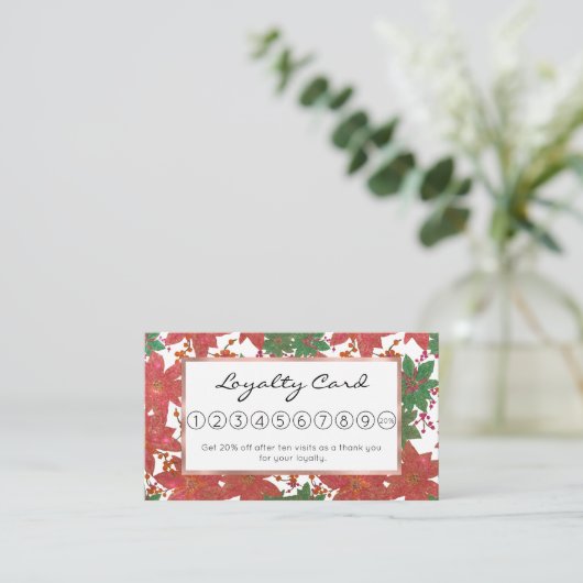 Elegant Chic Red Green Glitter kerstFloral Klantenkaartje (Staand voorkant)