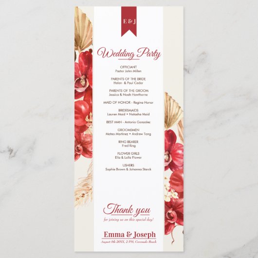 Elegant chic red orchid herfst custom Weddenschap Programmakaart (Achterkant)