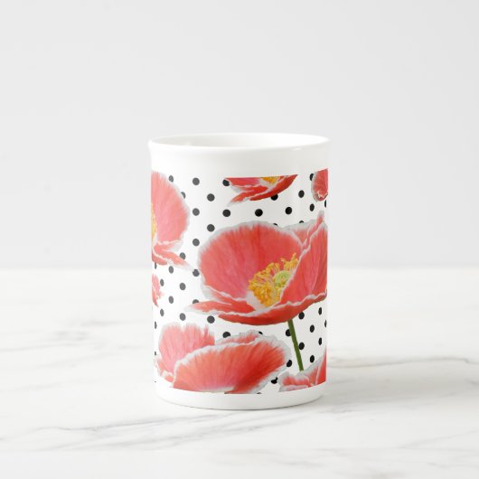 Elegant Chic Red Poppies en Polka Dots Porselein Kop (Voorkant)