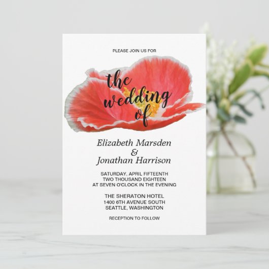 Elegant Chic Red Poppies Floral Wedding Kaart (Staand voorkant)