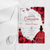 Elegant Chic Red Roses Silver Quinceanera Acryl Uitnodigingen