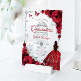 Elegant Chic Red Roses Silver Quinceanera  Acryl Uitnodigingen