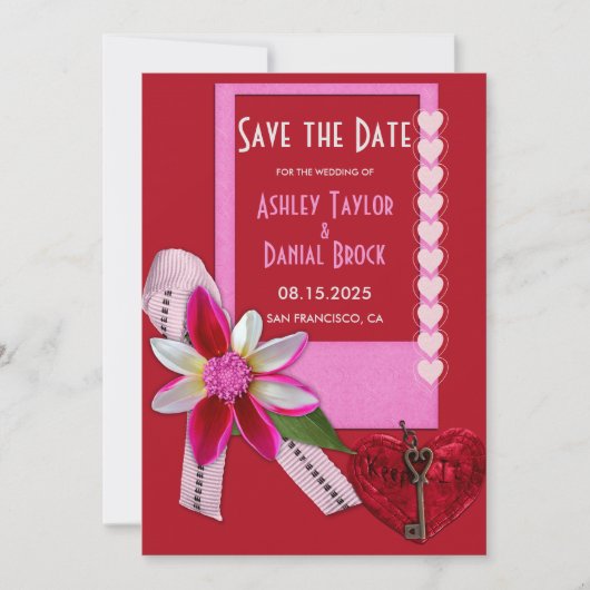 Elegant Chic Red Valentijn Formal Romantic Wedding Save The Date (Voorkant)