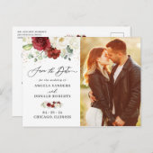 Elegant Chic Red White Foto slaat de datum op Briefkaart (Voorkant / Achterkant)