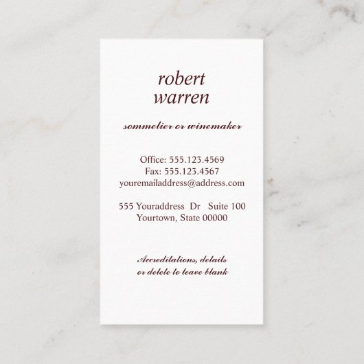 Elegant chic red wine glass Sommelier winemaker Visitekaartje (Achterkant)