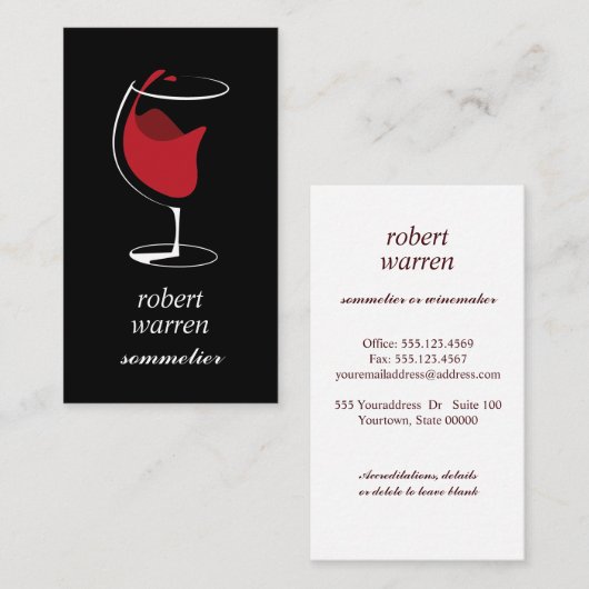 Elegant chic red wine glass Sommelier winemaker Visitekaartje (Voorkant / Achterkant)
