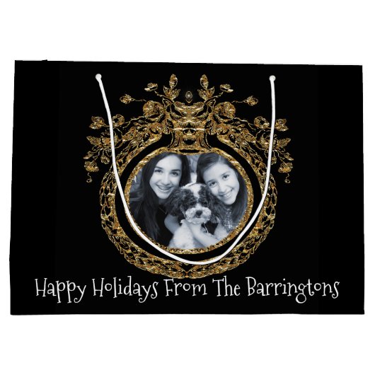 Elegant Chic Regal Foto met kerstfeestdag Groot Cadeauzakje (Achterkant)