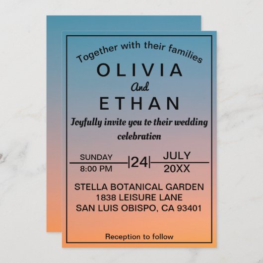 Elegant chic  retro sky Wedding Invitation Kaart (Voorkant / Achterkant)