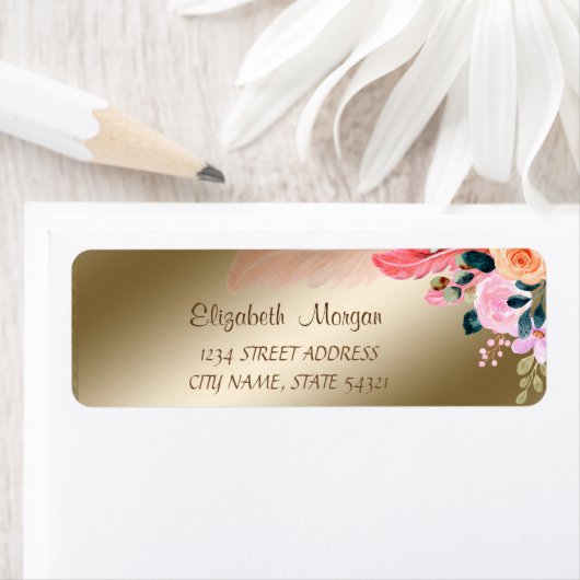 Elegant Chic Romantic Flowers Feather Etiket (Insitu)