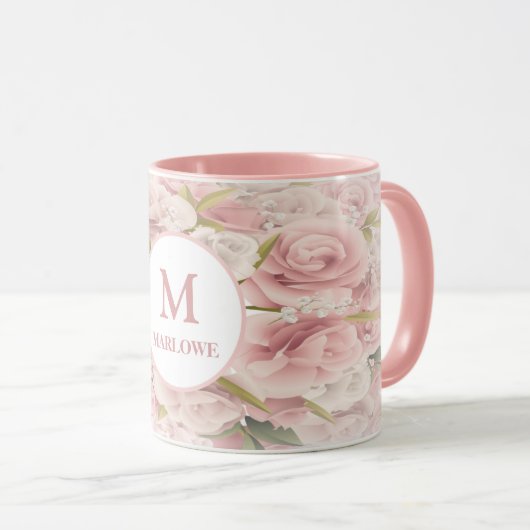 Elegant chic romantic roos floral mok (Voorkant rechts)