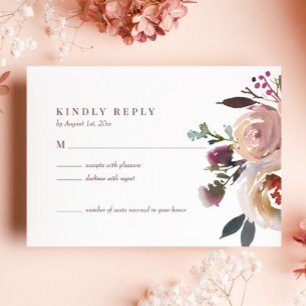 Elegant Chic Romantic Roos Wedding RSVP Kaart