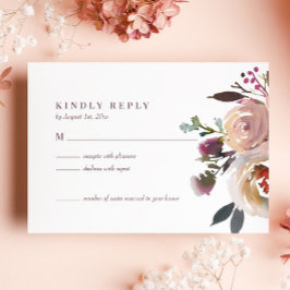 Elegant Chic Romantic Roos Wedding RSVP Kaart