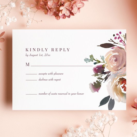 Elegant Chic Romantic Roos Wedding RSVP Kaart