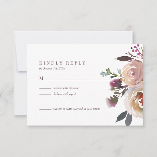 Elegant Chic Romantic Roos Wedding RSVP Kaart (Voorkant)