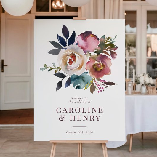 Elegant Chic Romantic Roos Wedding Sign Poster