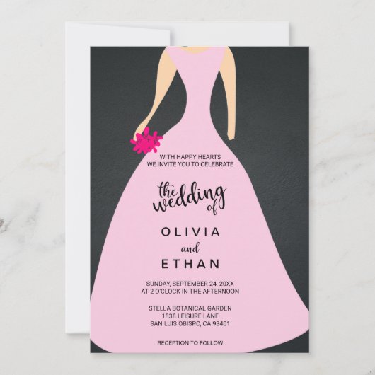 Elegant chic roos bride jurk Weddenschap Uitnodigi Kaart (Voorkant)