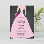 Elegant chic roos bride jurk Weddenschap Uitnodigi Kaart (Staand voorkant)