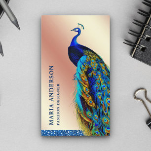 Elegant Chic Roos Gold Foil Blue Indian Peacock Visitekaartje