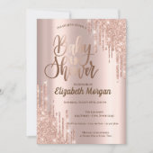 Elegant Chic Roos Gold Glitter Drift Baby shower Kaart (Voorkant)