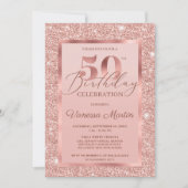 Elegant chic roos gold glitter foil 50e verjaardag kaart (Voorkant)