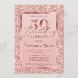 Elegant chic roos gold glitter foil 50e verjaardag kaart