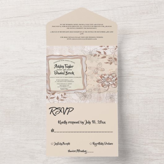 Elegant Chic Roos Gold Glitter Glam Modern Weddens All In One Uitnodiging (Binnen)