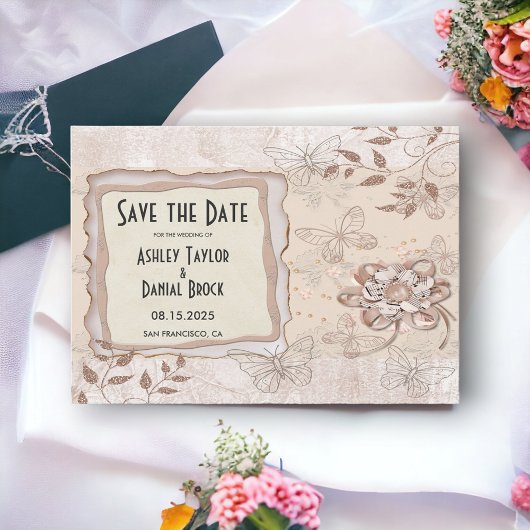 Elegant Chic Roos Gold Glitter Glam Modern Weddens Save The Date