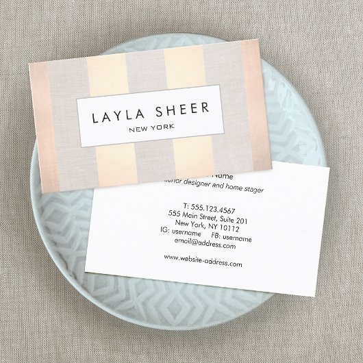Elegant Chic Roos Gold Stripe Beige Linen Visitekaartje