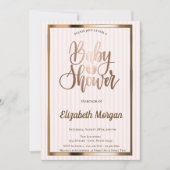 Elegant Chic Roos Gold Striped Baby shower Kaart (Voorkant)