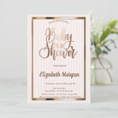 Elegant Chic Roos Gold Striped Baby shower Kaart (Staand voorkant)
