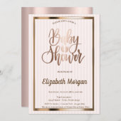 Elegant Chic Roos Gold Striped Baby shower Kaart (Voorkant / Achterkant)