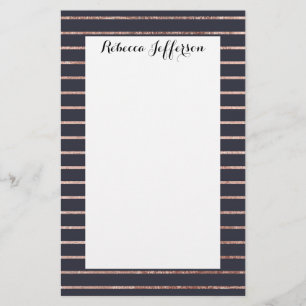Elegant Chic Roos Gold Stripes en Navy Blue Briefpapier