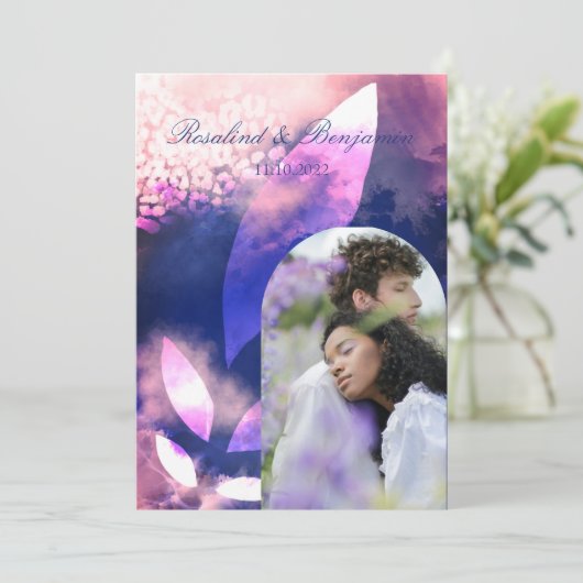 Elegant Chic Roos Gold Violet Arch Foto Weddenscha Kaart (Staand voorkant)