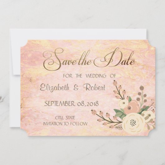 Elegant Chic Roos Marble Floral Save the Date (Voorkant)