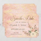 Elegant Chic Roos Marble Floral Save the Date (Voorkant / Achterkant)