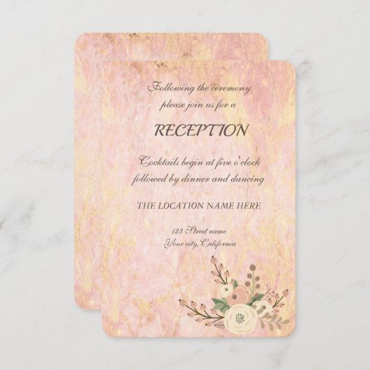 Elegant Chic Roos Marble Floral Wedding Reception Kaart (Voorkant / Achterkant)
