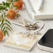 Elegant Chic Roos Monogram Goud Sleutelhanger (Voorkant Rechts)