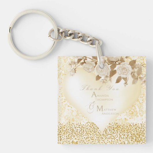 Elegant Chic Roos Monogram Goud Sleutelhanger (Voorkant)