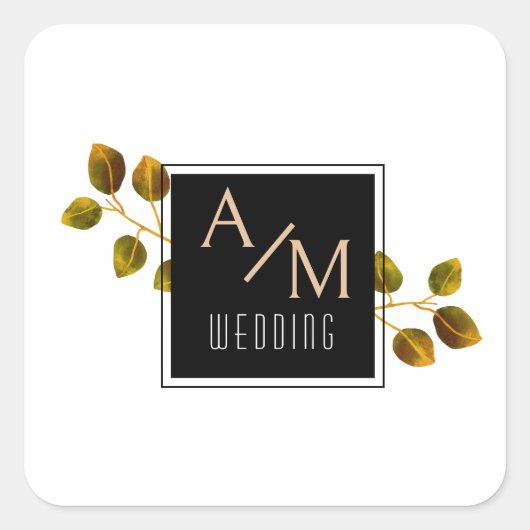 Elegant Chic Roos Monogram Wit Vierkante Sticker (Voorkant)