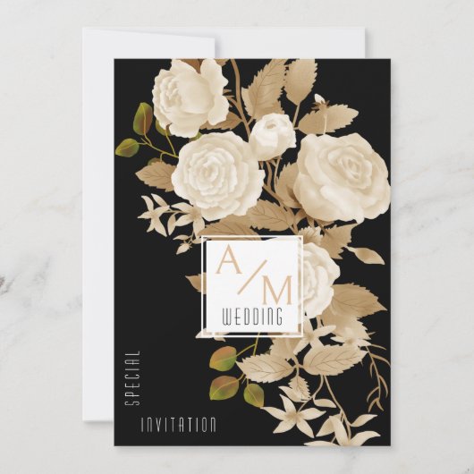 Elegant Chic Roos Monogram Zwart Bruid Ouder Kaart (Voorkant)