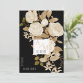 Elegant Chic Roos Monogram Zwart Bruid Ouder Kaart (Staand voorkant)