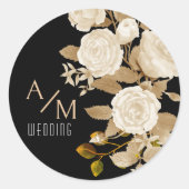 Elegant Chic Roos Monogram Zwart Ronde Sticker (Voorkant)